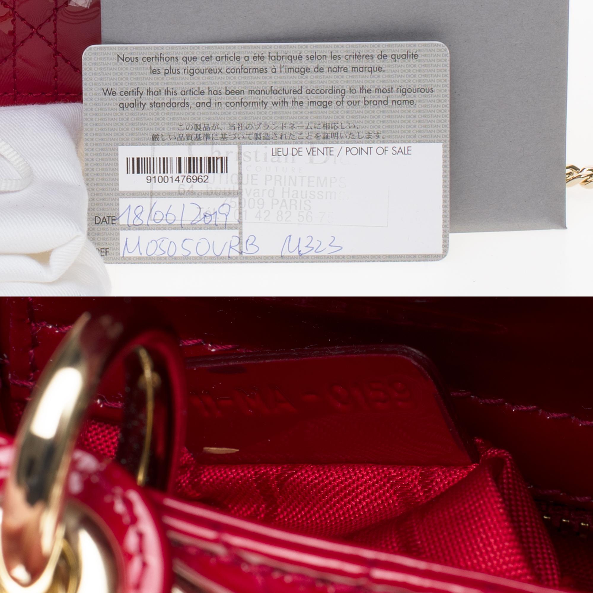 Brand New Mini Lady Dior Handbag With Strap In Cherry Red Patent Leather At 1stdibs