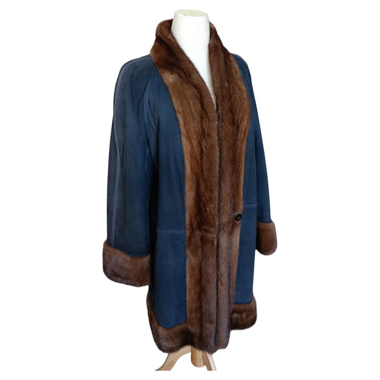 Manteau Réversible Fourrure Vison Véritable Vintage Avec Toque - Taille L - Fourrures Lyon