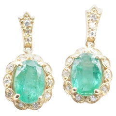 Brand New Natural Emerald 
Diamond Cluster Earrings