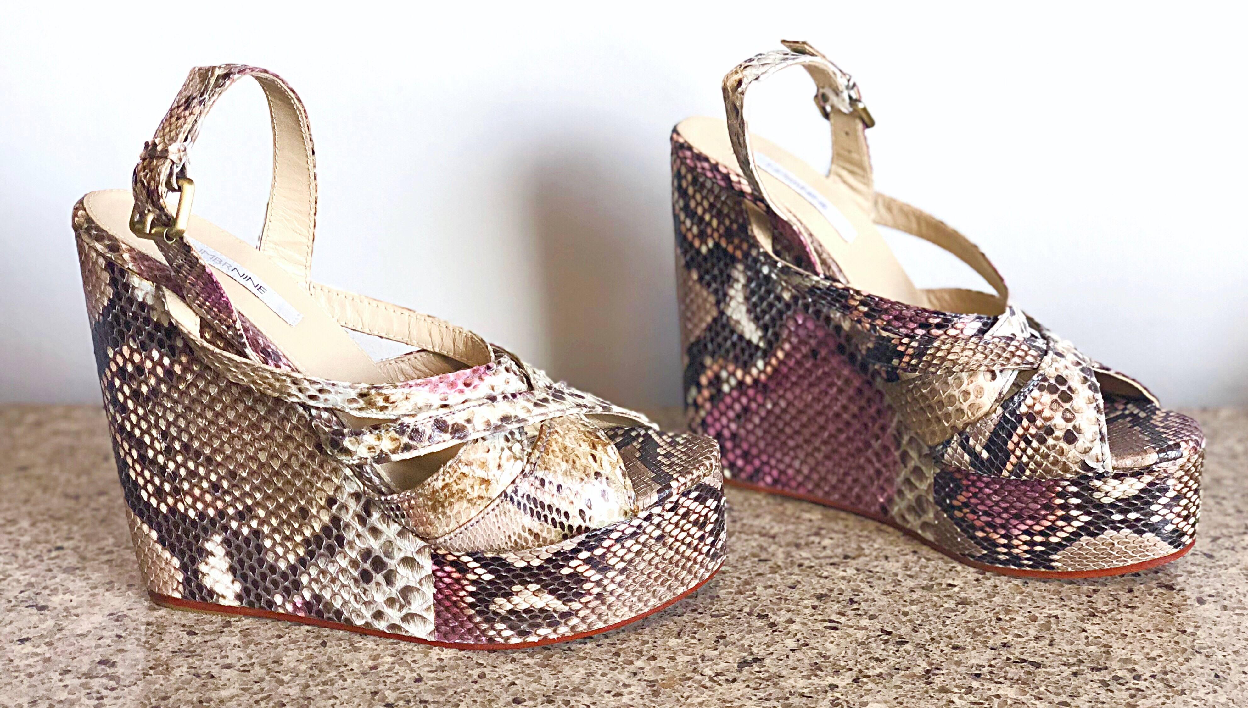 Brand New Nmbr Nine Size 9 Python Pink Snakeskin Platform Wedges Heels Sandals For Sale 2