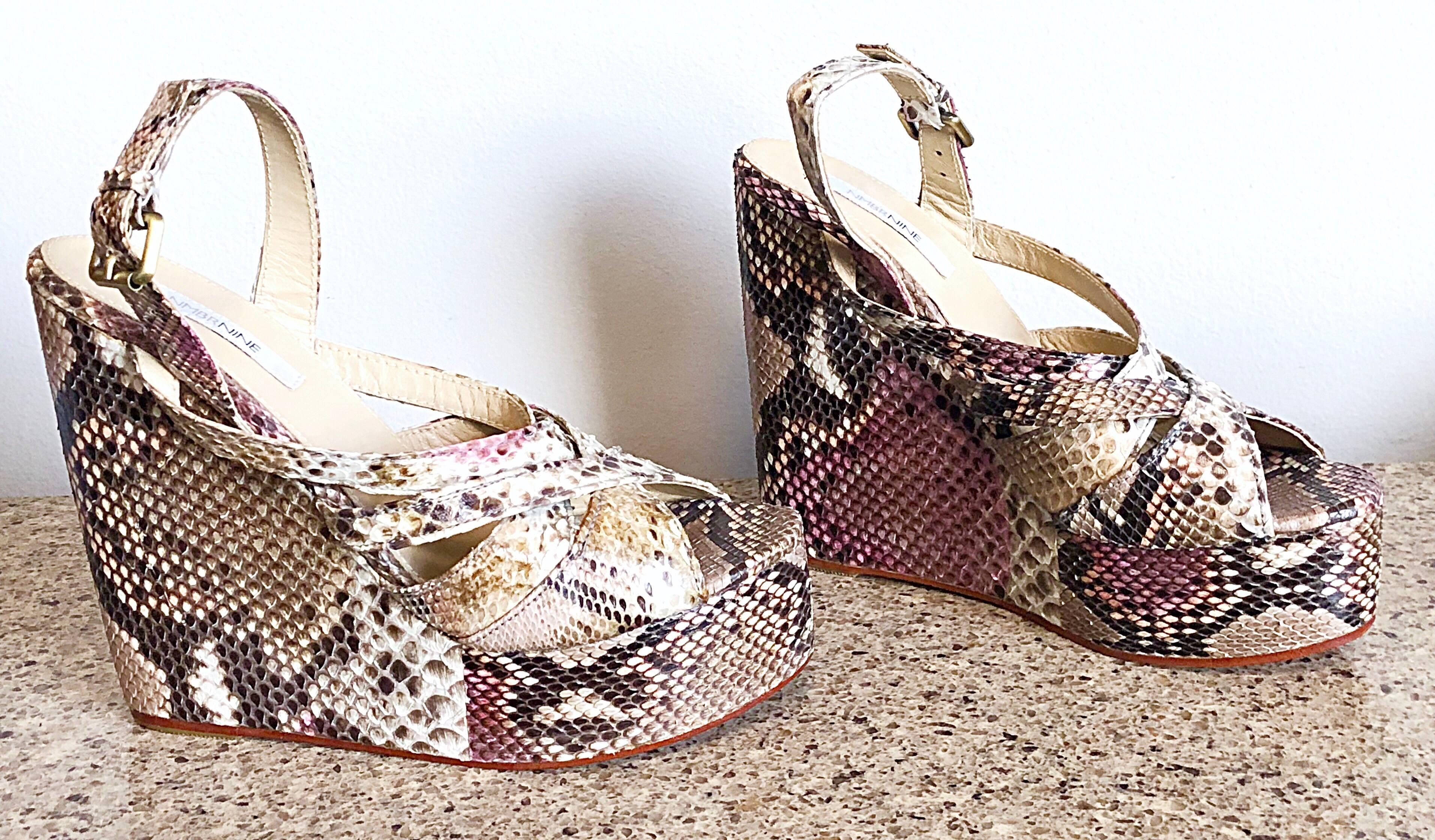 Women's Brand New Nmbr Nine Size 9 Python Pink Snakeskin Platform Wedges Heels Sandals For Sale