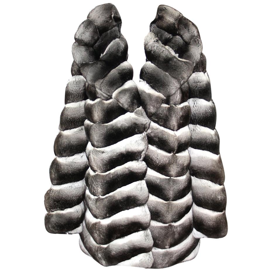 Brand New Nortika Furs Chinchilla Fur Coat with Double Fur Hood (Size 12 - M)