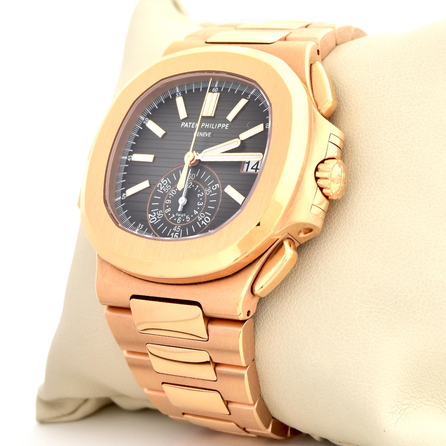 diamond patek philippe nautilus mens watch 18k rose gold 5980/1r 40.5mm brown dial