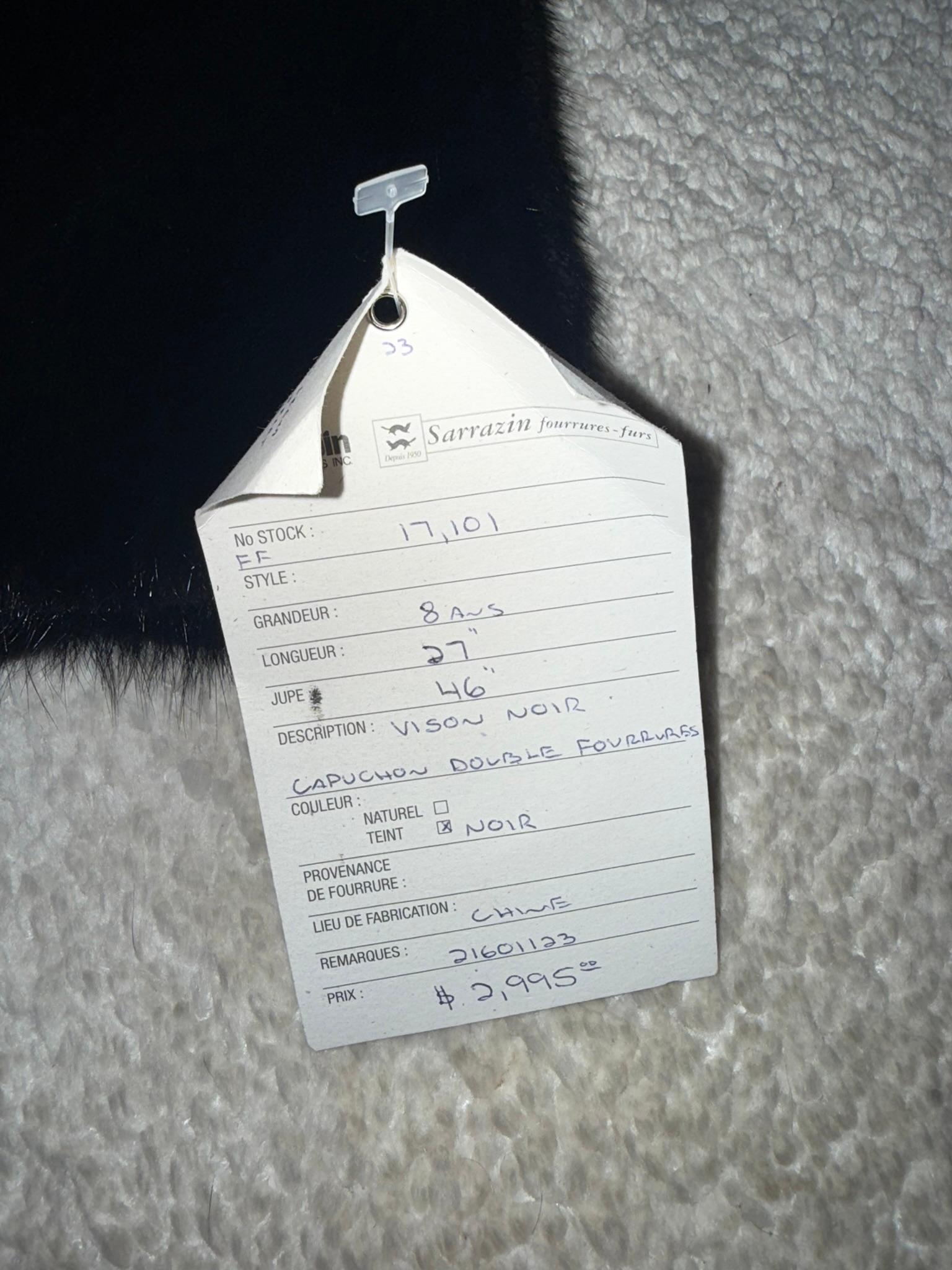 Nuova giacca in pelliccia di visone nero pece con doppio cappuccio di pelliccia  (Taglia 8 - M) in vendita 12