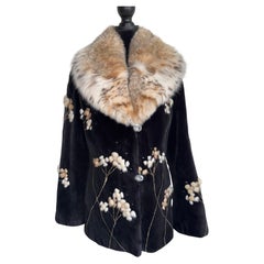 Brand new rare Zuki sheared mink and lynx collar fur coat size 12 L