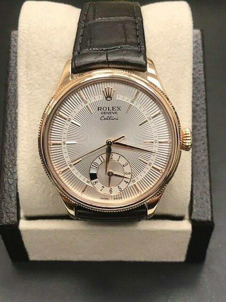 Women's or Men's Rolex 50525 Cellini Dual Time 18 Karat Rose Gold Watch Box and Papers, 2019