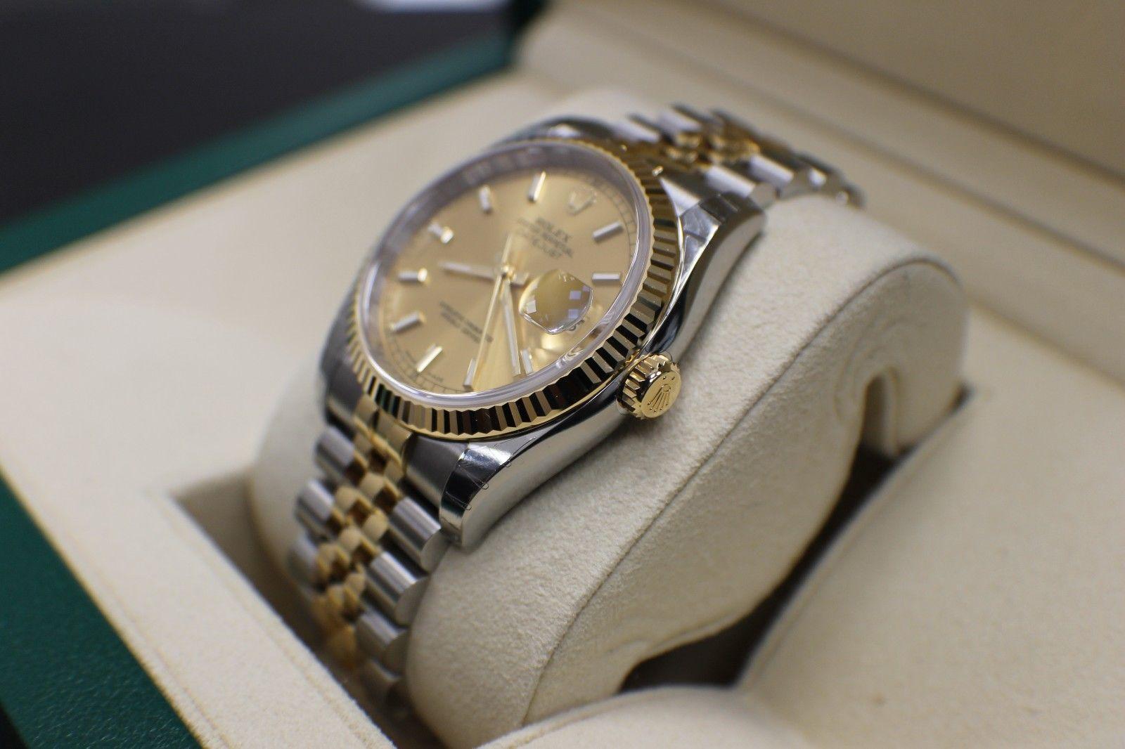Men's Brand New Rolex Datejust 116233 Champagne 18 Karat Gold and Steel Box Papers