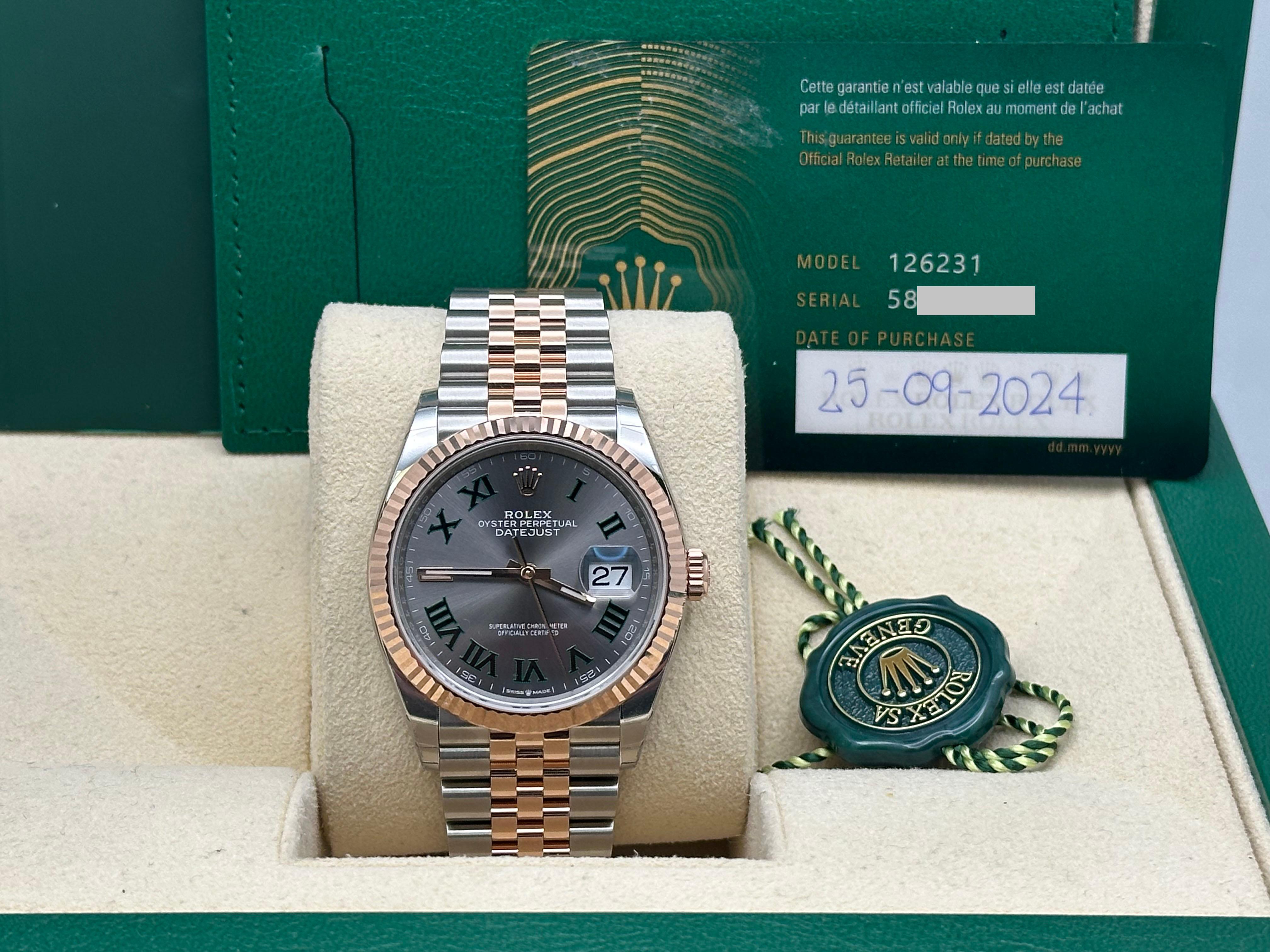 MARCA NUEVA Rolex Datejust 126231 Wimbledon 18K Oro rosa Acero Caja Papel Adhesivos en venta 8