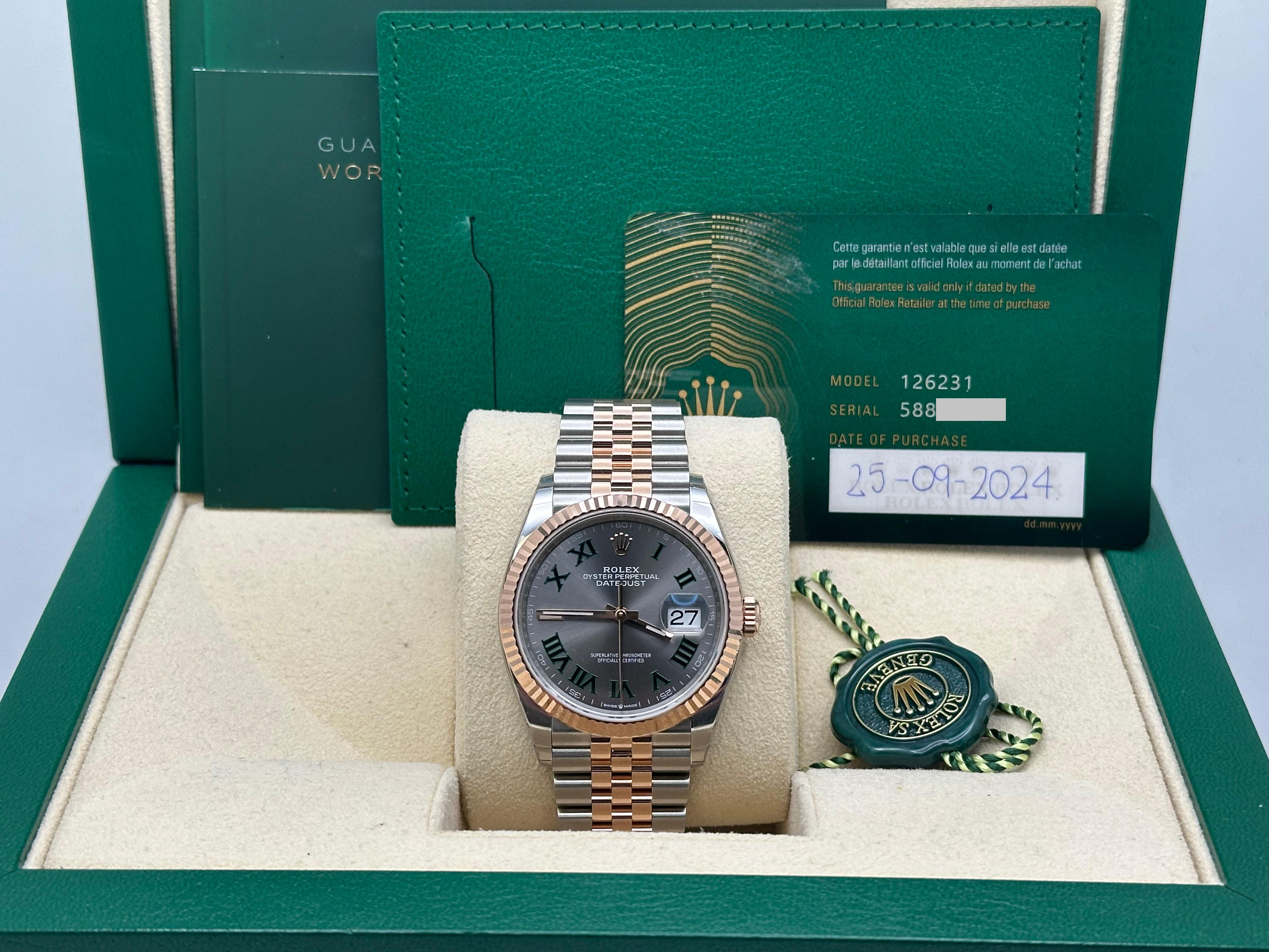 MARCA NUEVA Rolex Datejust 126231 Wimbledon 18K Oro rosa Acero Caja Papel Adhesivos en venta 9