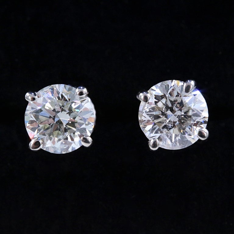 Brand New Round Diamond Solitaire Stud Earrings 2.05 Carat set in 14 ...