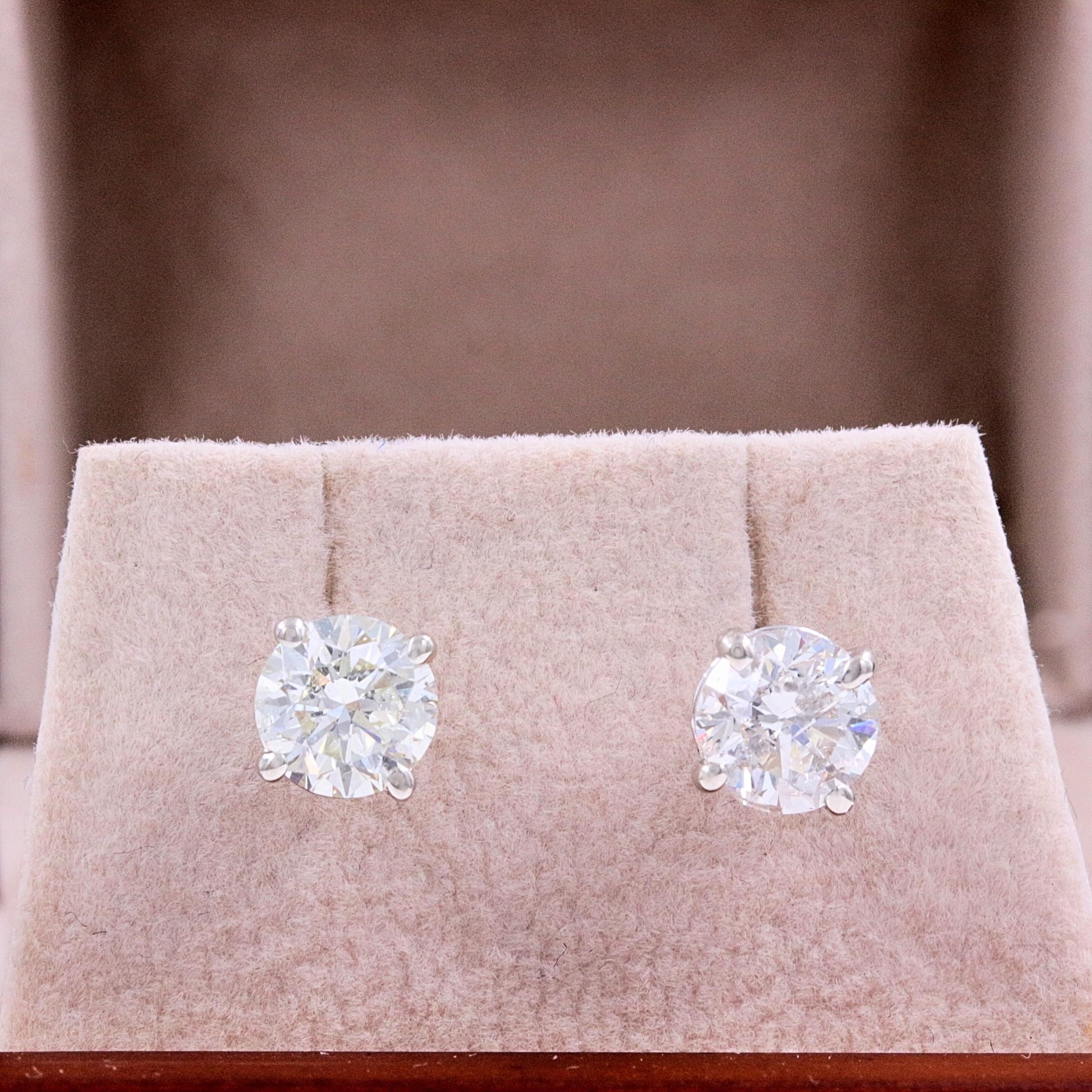 Brand New Round Diamond Solitaire Stud Earrings 2.05 Carat set in 14 Karat Gold In New Condition In San Diego, CA