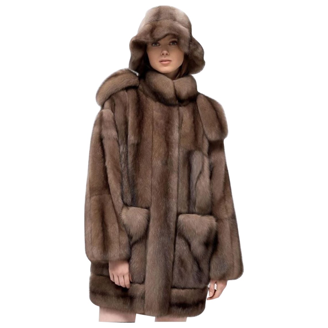 Manteau de fourrure de zibeline neuf, taille M