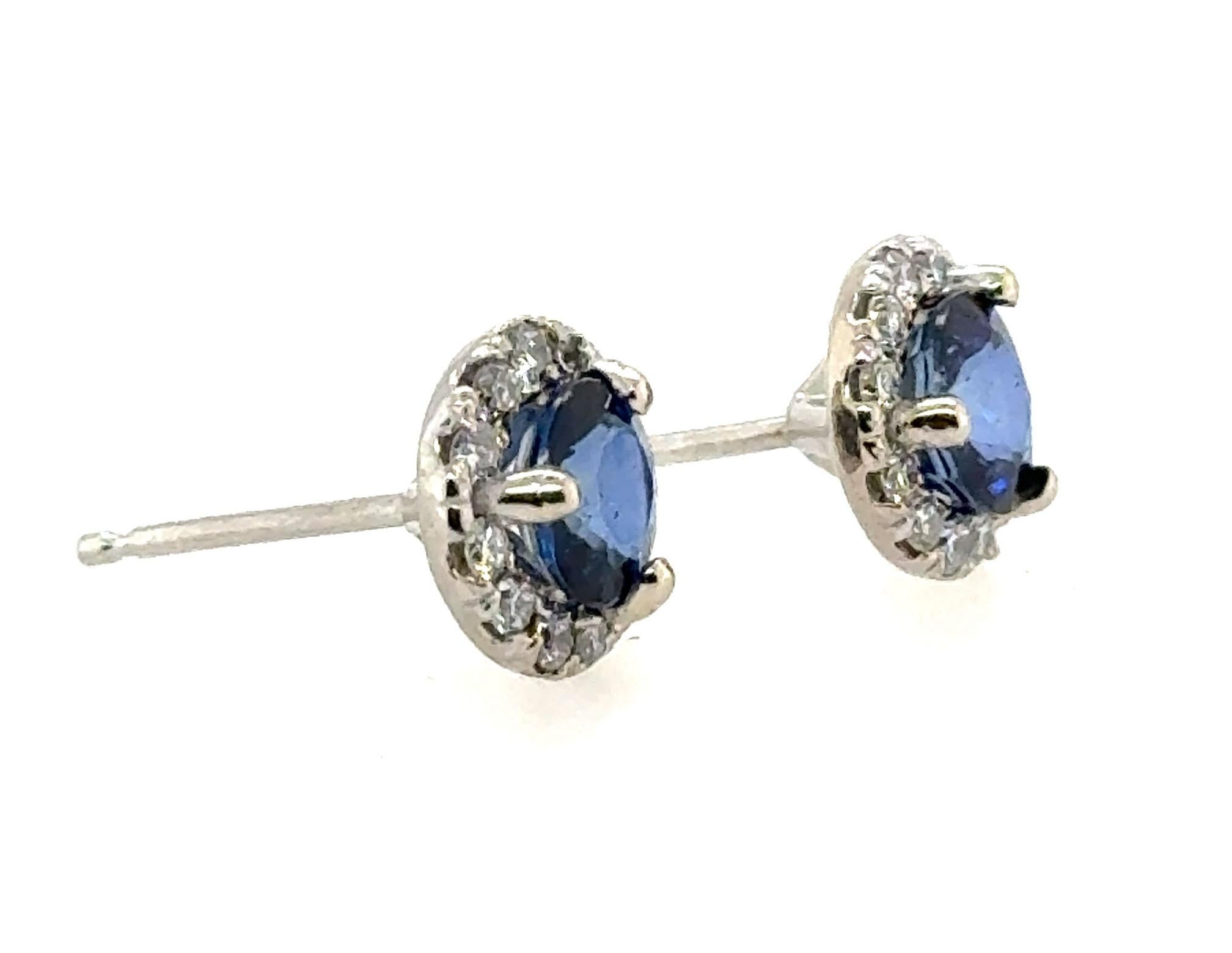 Pendientes de zafiro, diamante y halo 1,40 ct, oro blanco de 14 quilates, a estrenar Corte redondo en venta