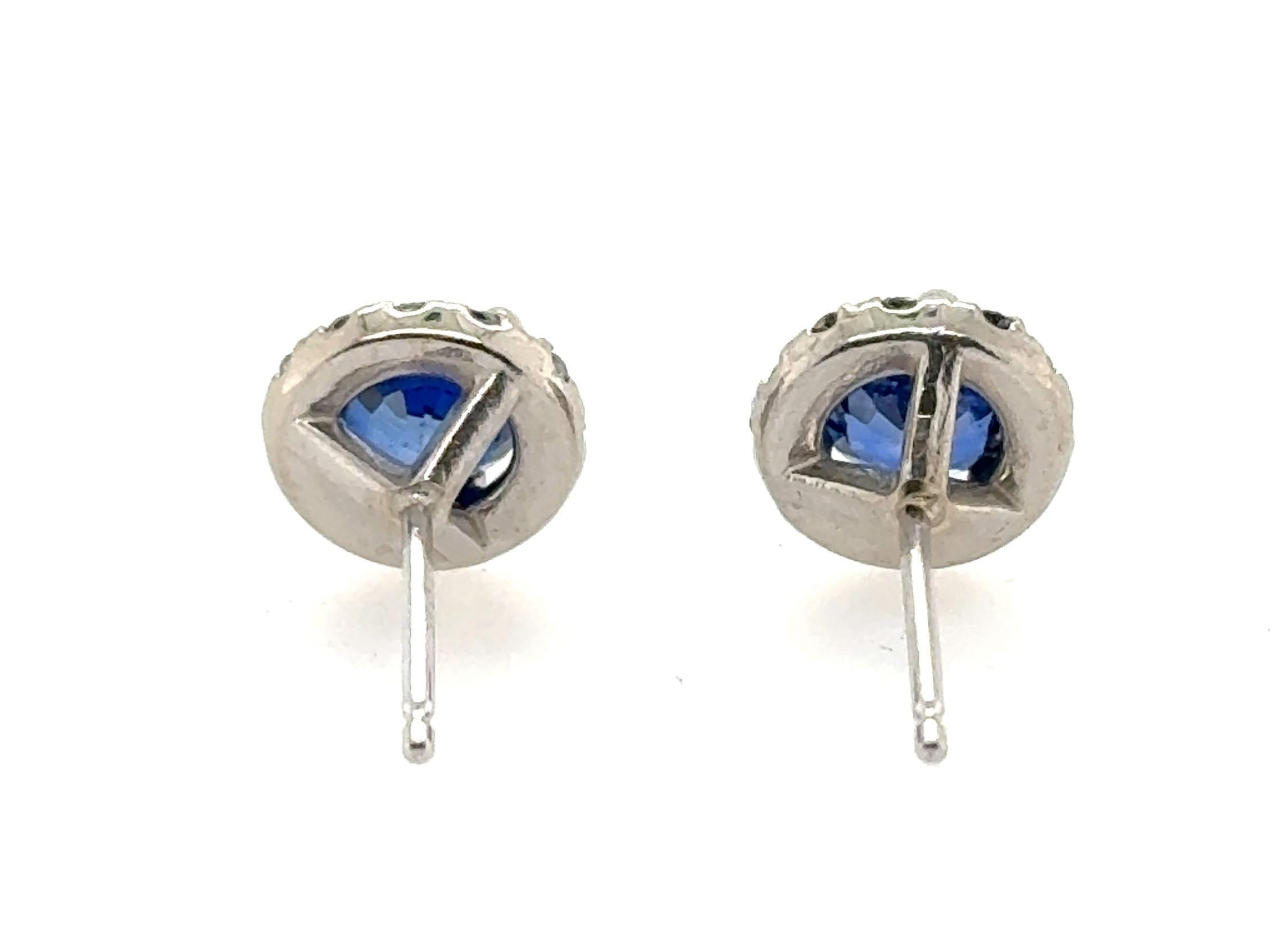 Women's Brand New Sapphire Diamond Stud Halo Earrings 1.50ct 14K White Gold For Sale