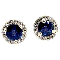 Brand New Sapphire Diamond Stud Halo Earrings 1.50ct 14K White Gold