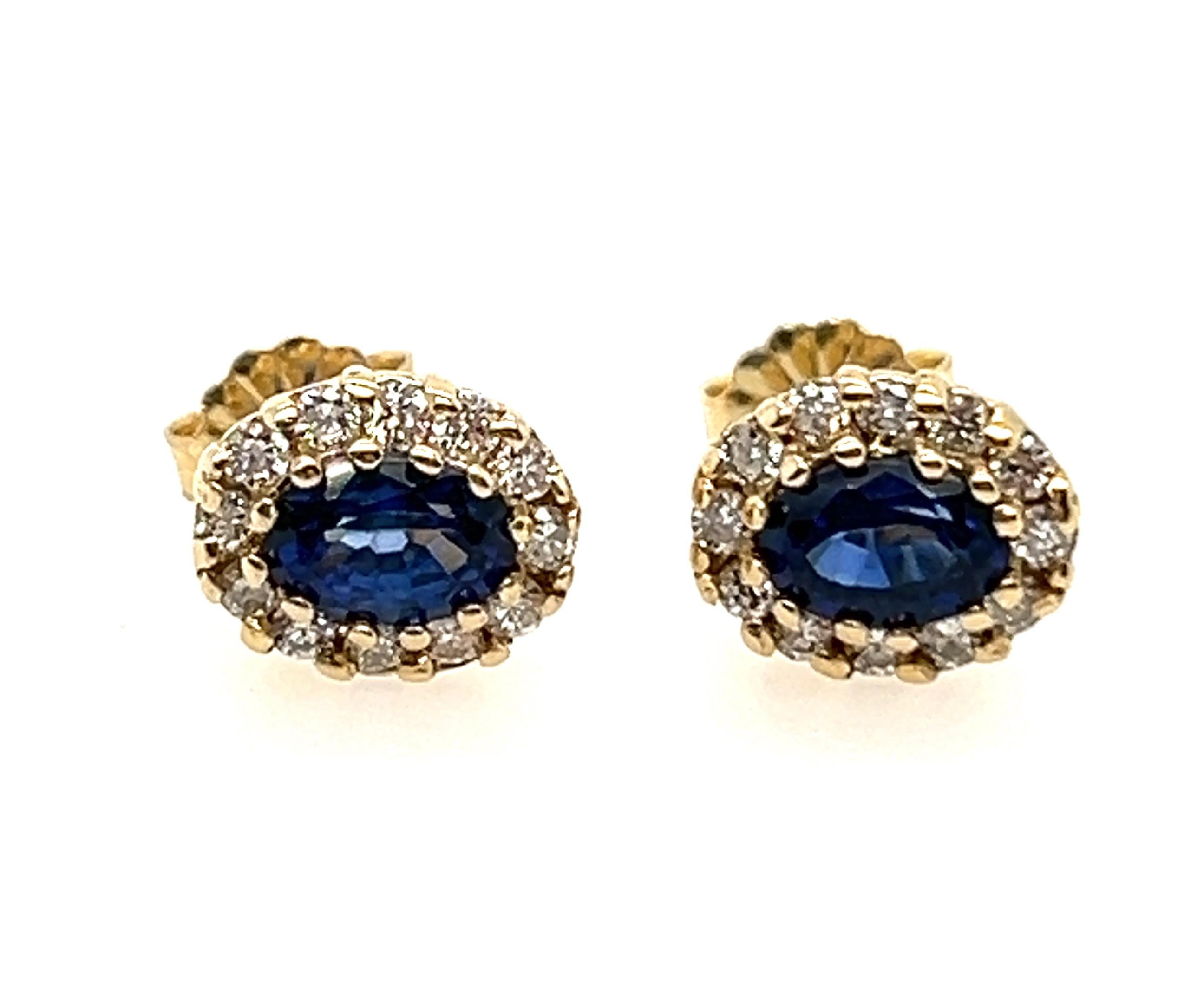Oval Cut Brand New Sapphire Diamond Stud Halo Earrings 1.83ct 14K Yellow Gold For Sale