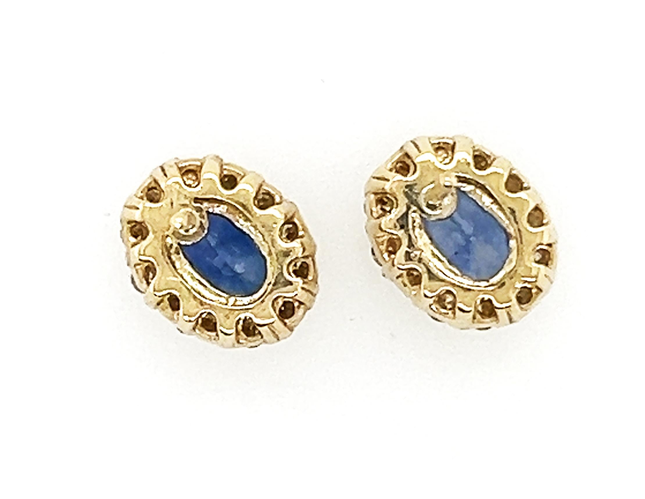 Brand New Sapphire Diamond Stud Halo Earrings 1.83ct 14K Yellow Gold In New Condition For Sale In Dearborn, MI