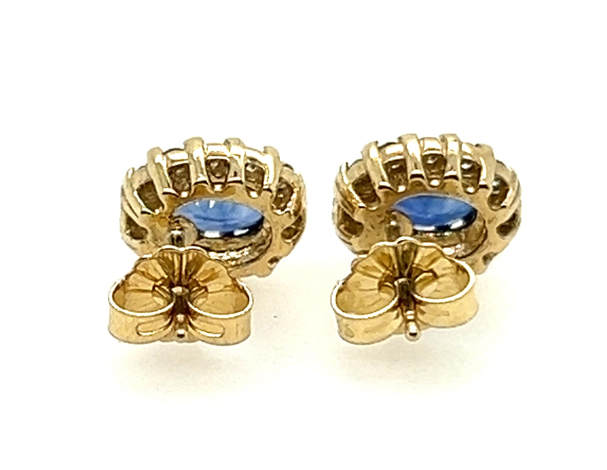 Women's or Men's Brand New Sapphire Diamond Stud Halo Earrings 1.83ct 14K Yellow Gold For Sale