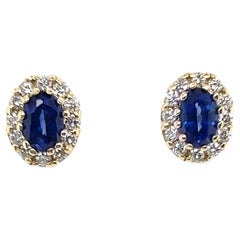 Brand New Sapphire Diamond Stud Halo Earrings 1.83ct 14K Yellow Gold