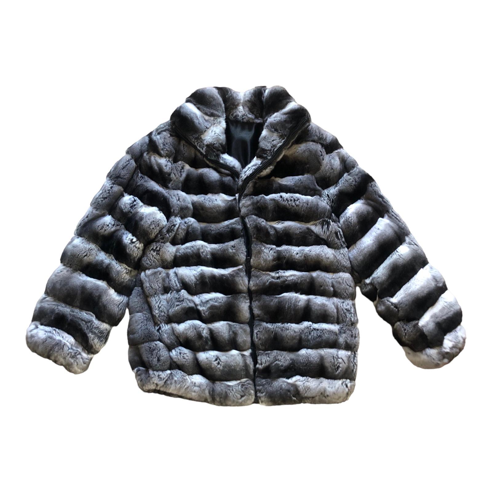 Noir Brand new Unisex Chinchilla fur Fur bomber Coat 44 men's 16 L en vente