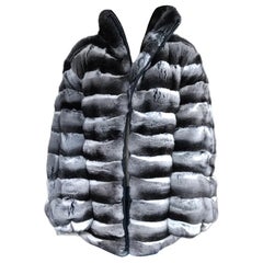 Nuovo Cappotto bomber unisex in pelliccia di cincillà 44 uomo 16 L