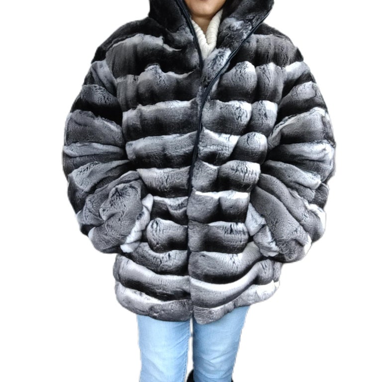 Brand new Unisex Chinchilla fur Fur bomber Coat 44 men s 16 L