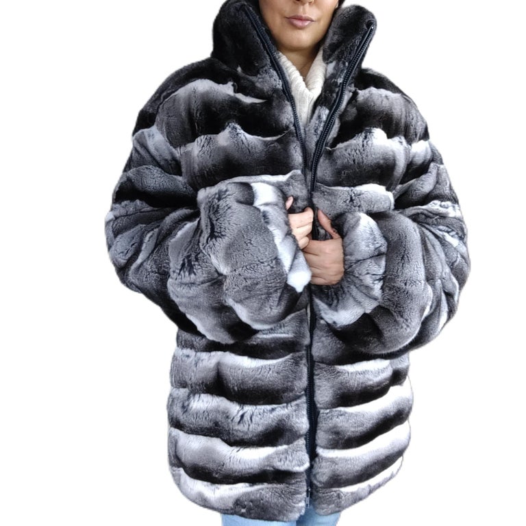 Brand new Unisex Chinchilla fur Fur bomber Coat 44 men's 16