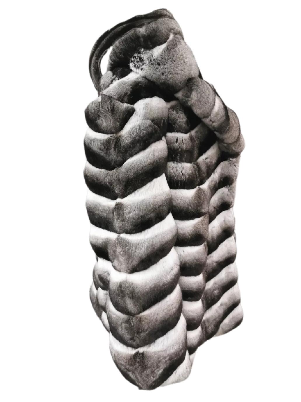Manteau unisexe unisexe à col à capuche en fourrure de chinchilla, 16 L, neuf Unisexe en vente
