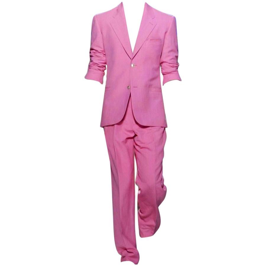 BRAND NEW VERSACE TAILOR MADE PINK LINEN SUIT for MEN For Sale at 1stDibs |  versace pink suit, pink versace suit, linen pink suit
