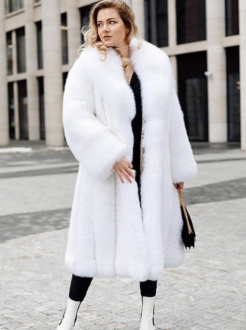 long white fur coat