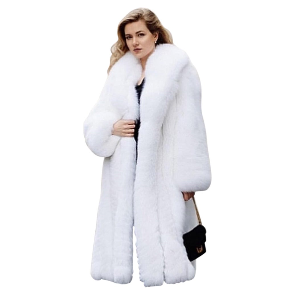 Brand new white fox fur coat size S M L XL For Sale
