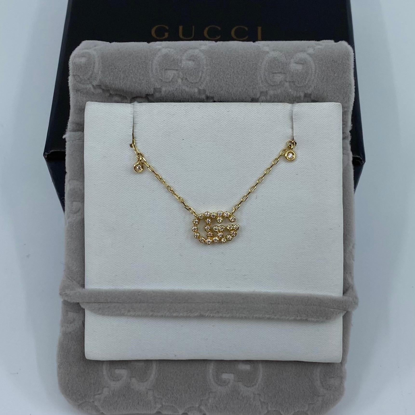 Brand New with Tags Gucci GG Logo Running Diamond Necklace 18 Karat Yellow Gold 3