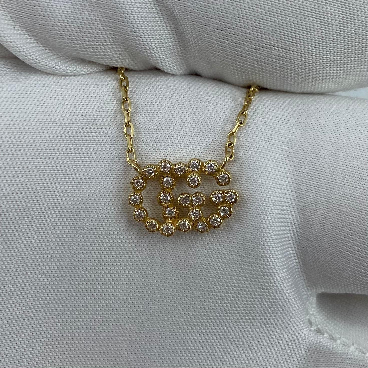 Brand New with Tags Gucci GG Logo Running Diamond Necklace 18 Karat Yellow Gold 4