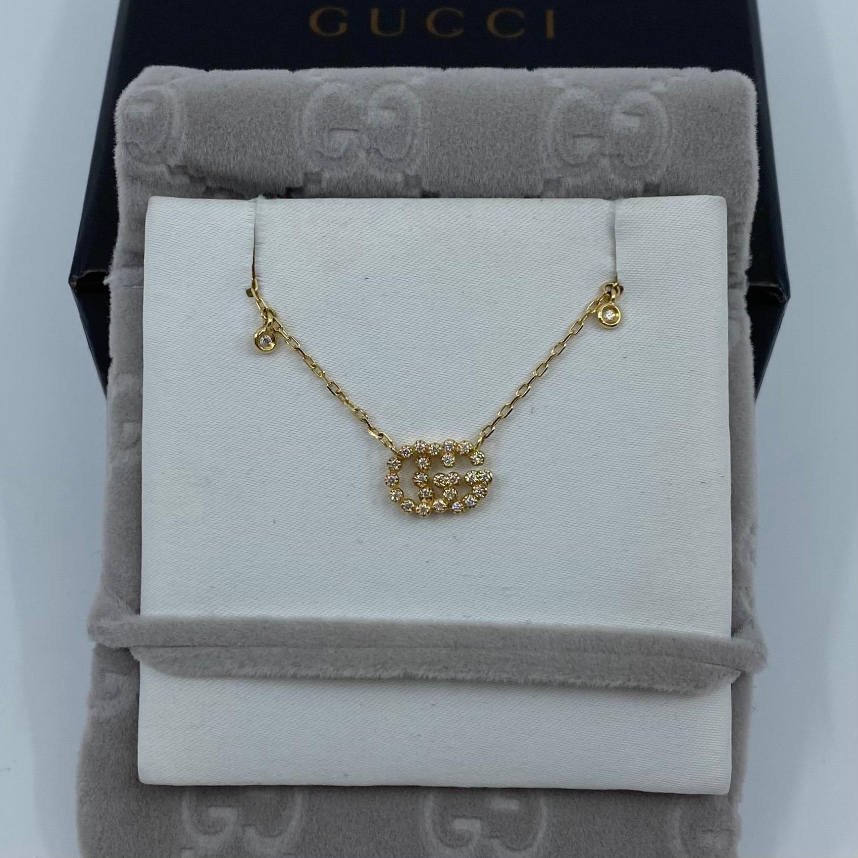 Round Cut Brand New with Tags Gucci GG Logo Running Diamond Necklace 18 Karat Yellow Gold