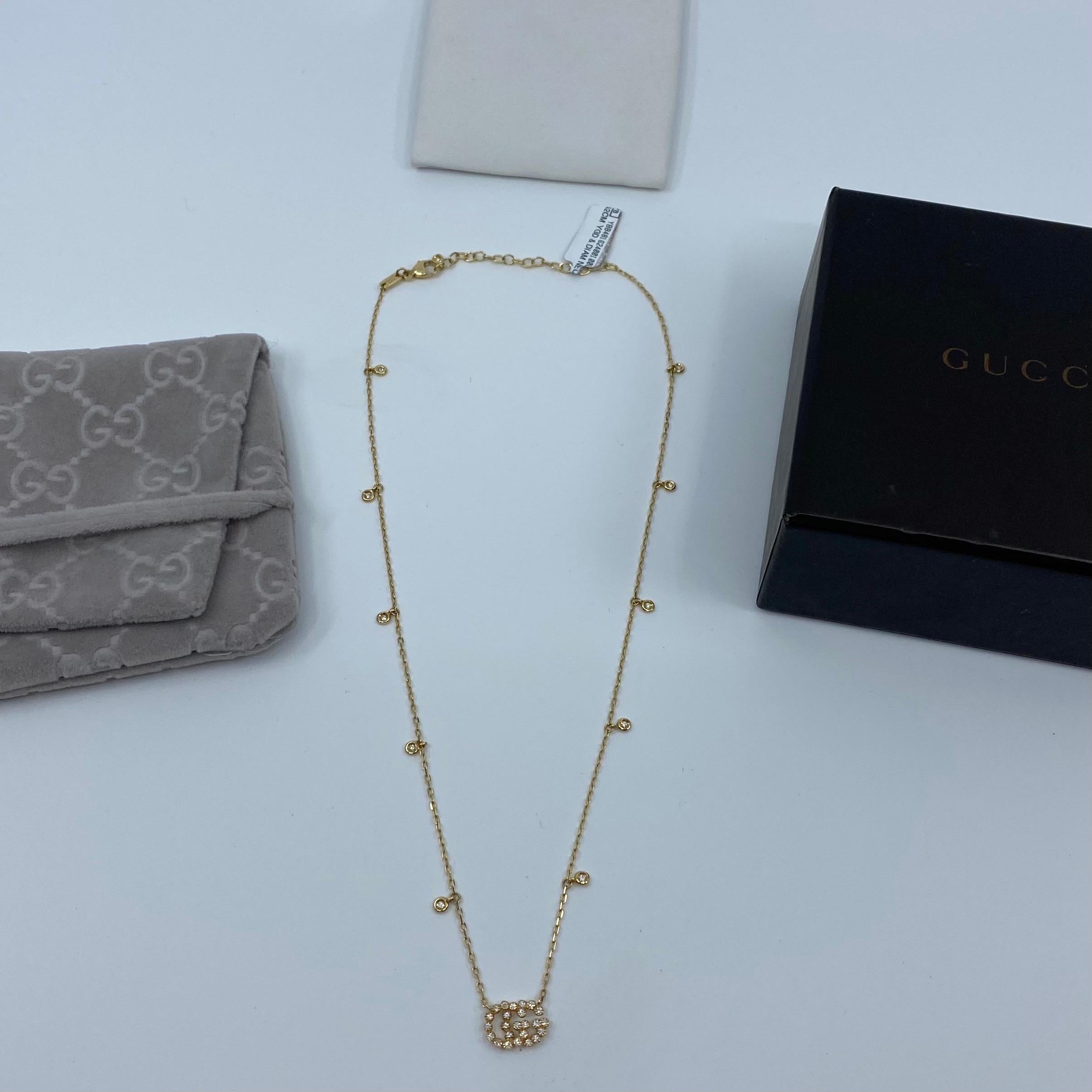 Brand New with Tags Gucci GG Logo Running Diamond Necklace 18 Karat Yellow Gold In New Condition In Birmingham, GB