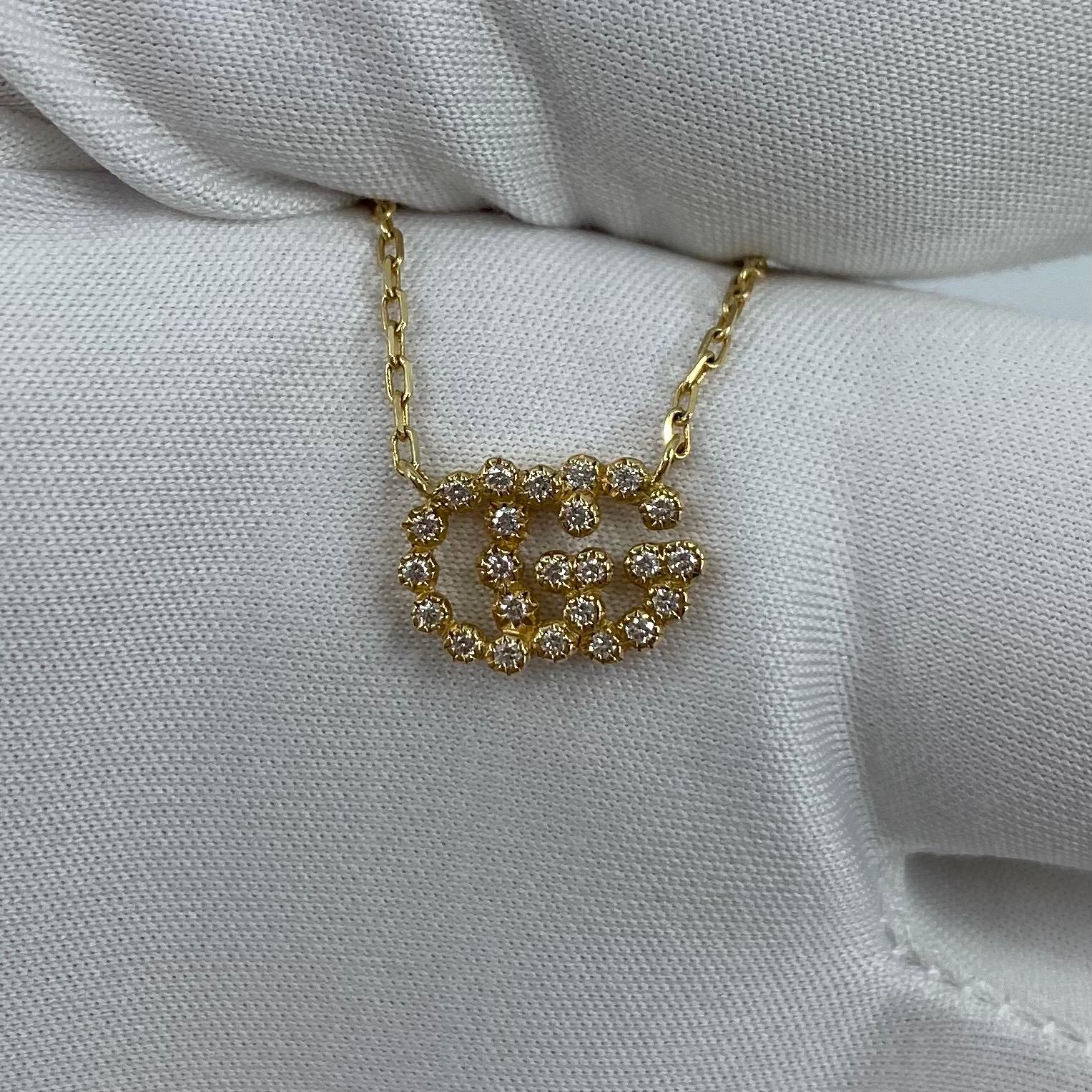 Women's or Men's Brand New with Tags Gucci GG Logo Running Diamond Necklace 18 Karat Yellow Gold