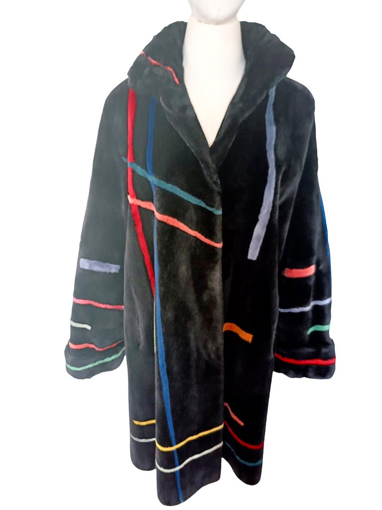 Brand New Zuki Sheared Beaver Fur Coat with Fur Trim (Size 14) For