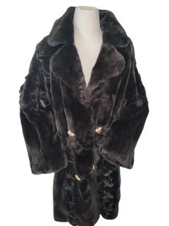 Brand New Zuki Sheared Beaver Fur Coat with Fur Trim (Size 14)