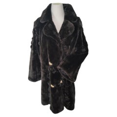 Brand New Zuki Sheared Beaver Fur Coat with Fur Trim (Size 14)