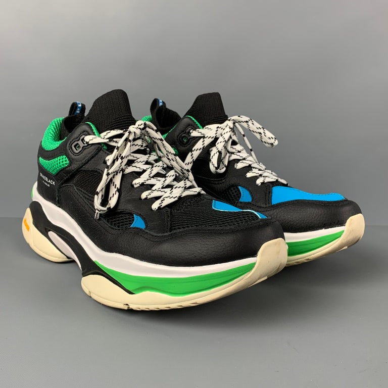 BRANDBLACK Size 9 Black Green Blue Color Block Nylon Sneakers For Sale at  1stDibs