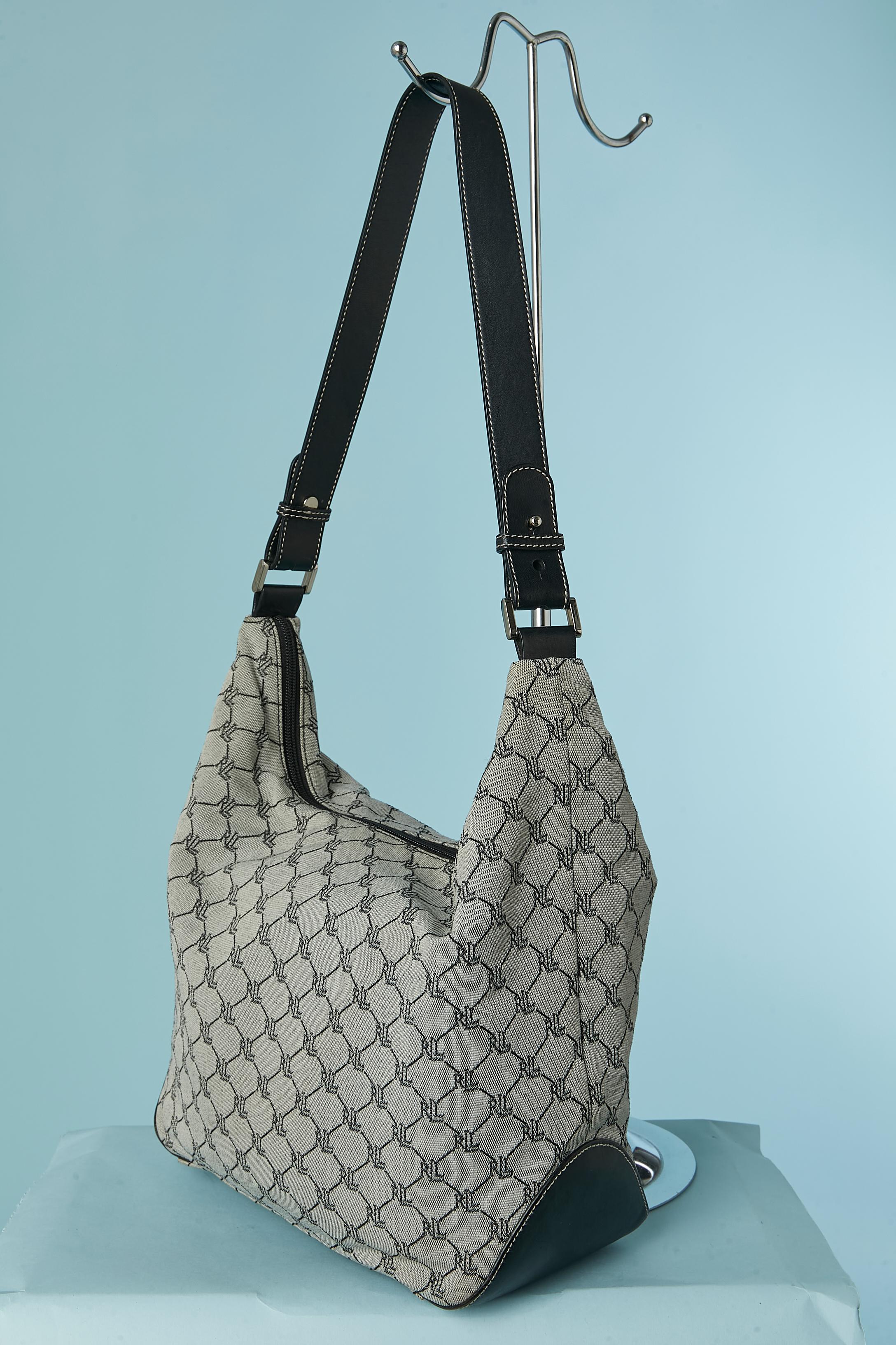 Bolso bandolera canevas de marca con correa de piel LAUREN by Ralph Lauren Gris en venta