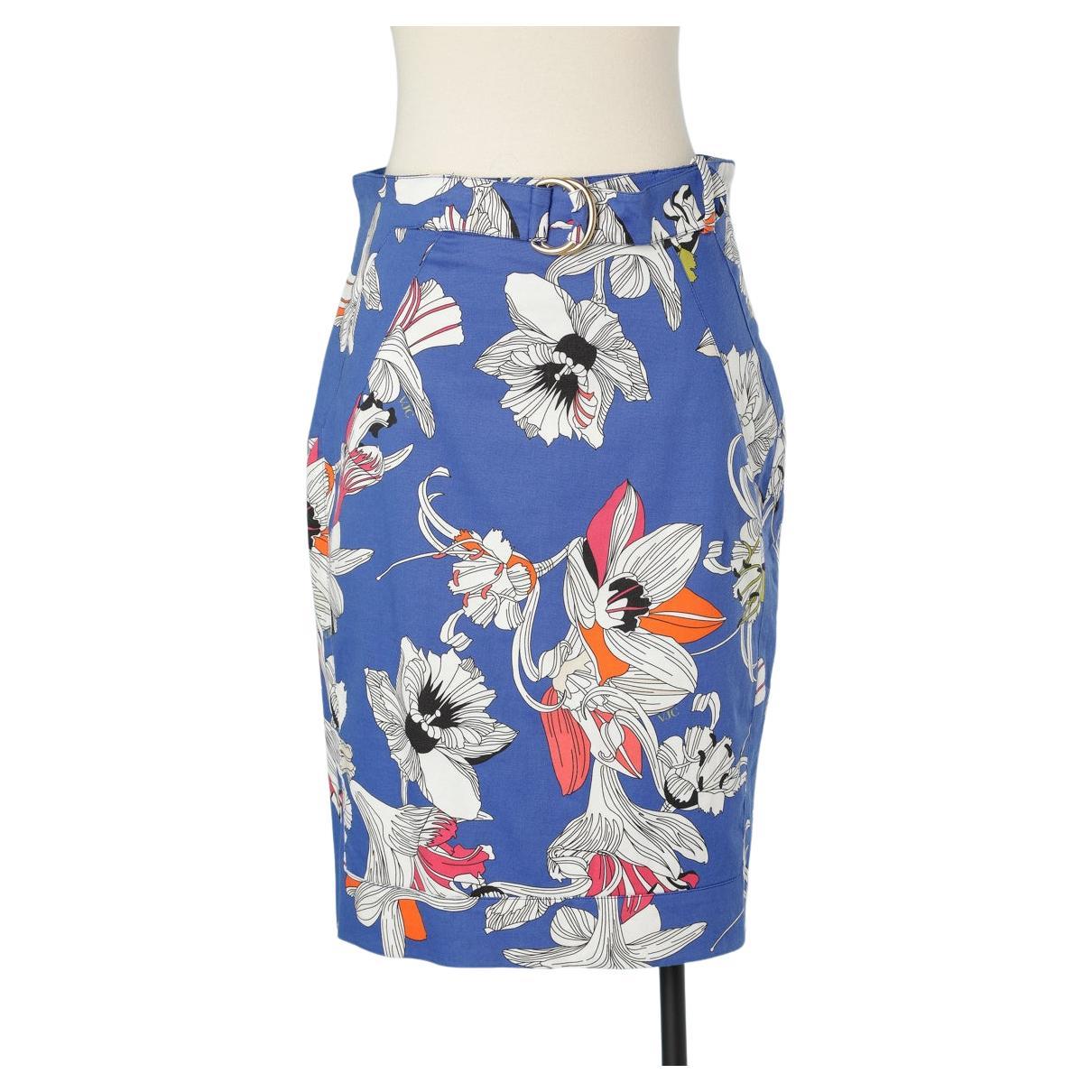Branded flower printed skirt with gold metal buckle Versace VJC  For Sale