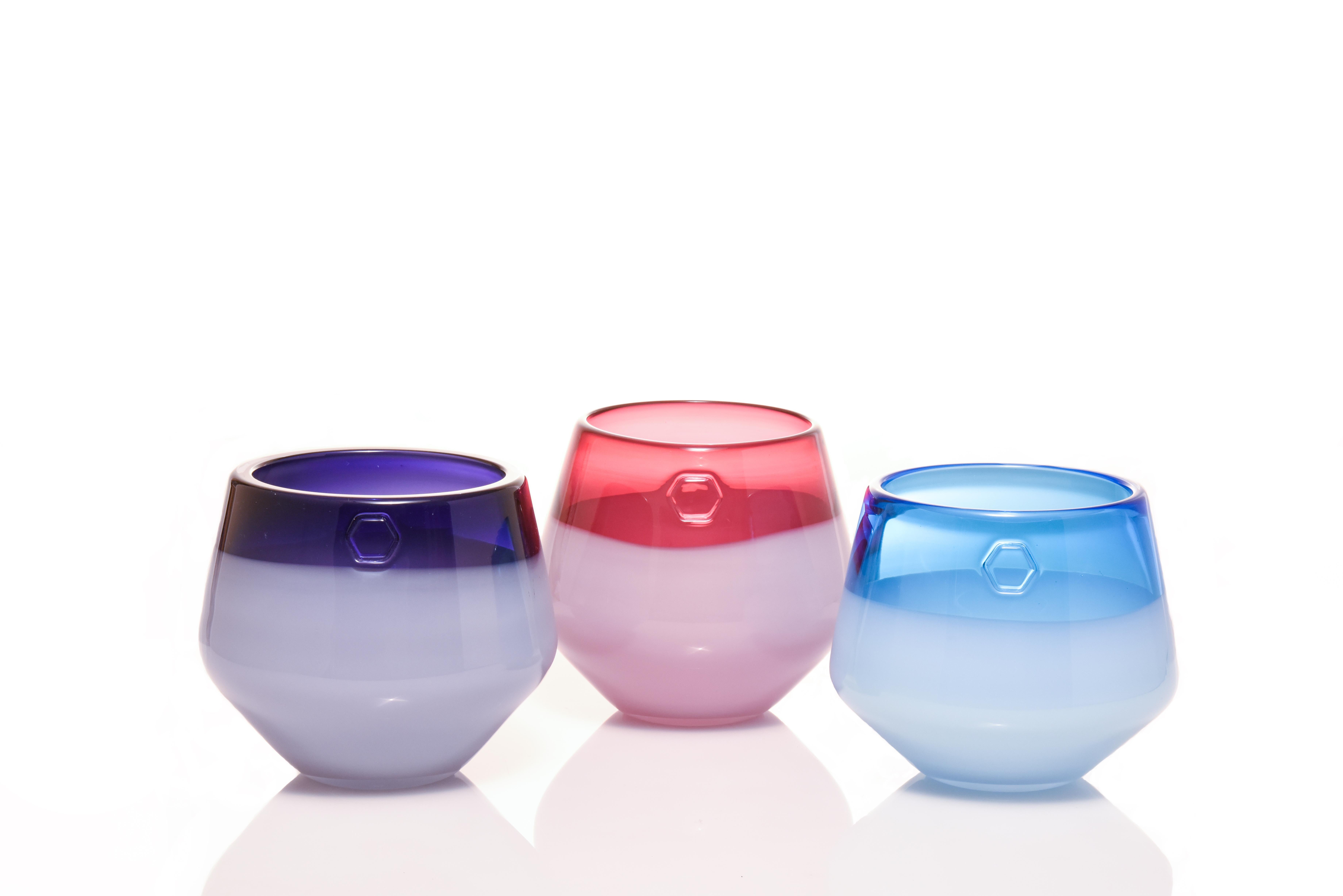 American Branded Series Set in Blue - Contemporary Handmade Glass Vessels  For Sale