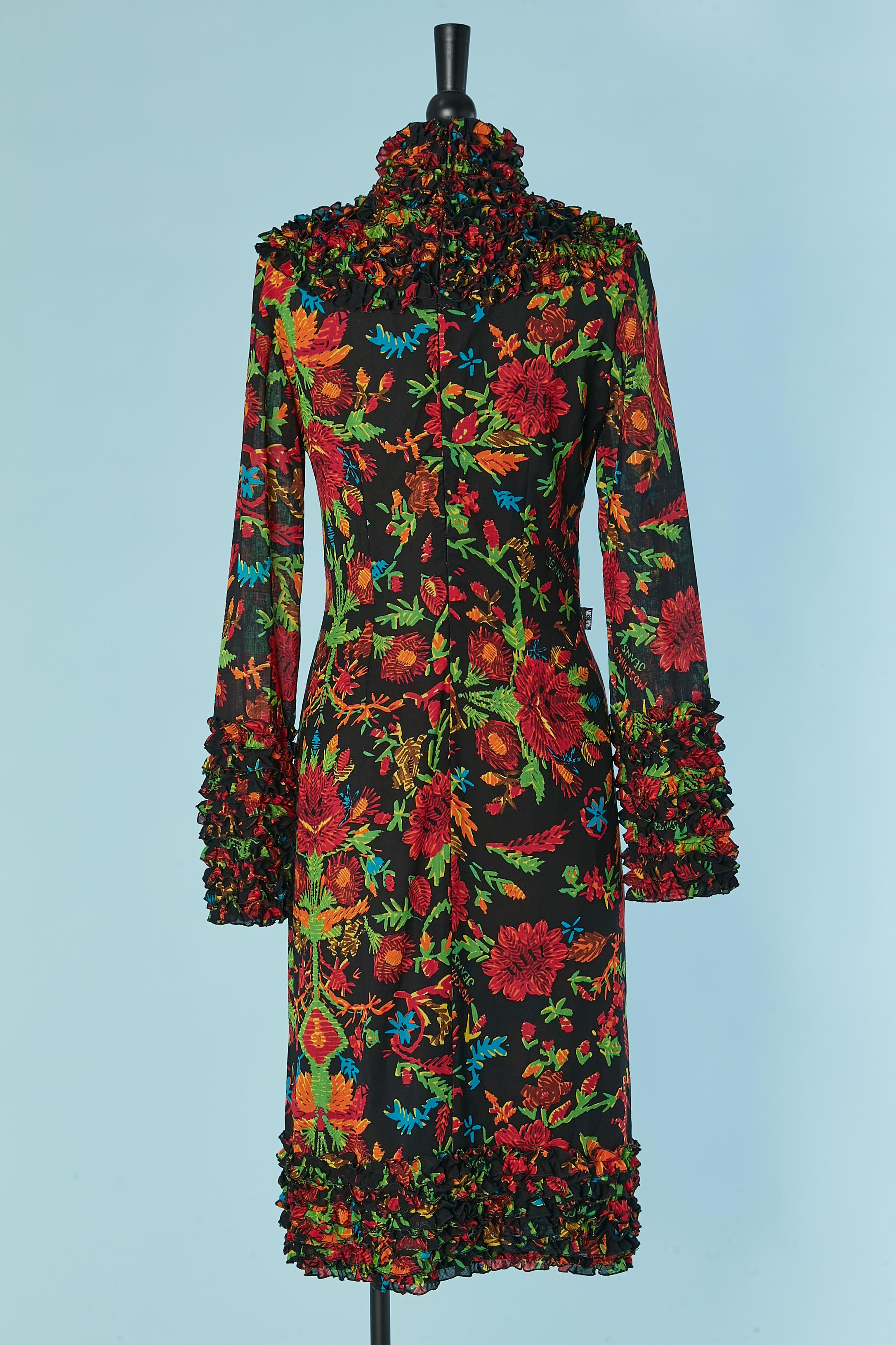 Branded wool dress with flower print and ruffles MOSCHINO JEANS For Sale 2