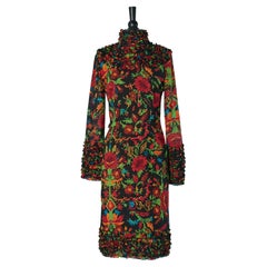 Branded Wollkleid mit Blumendruck und Rüschen MOSCHINO JEANS