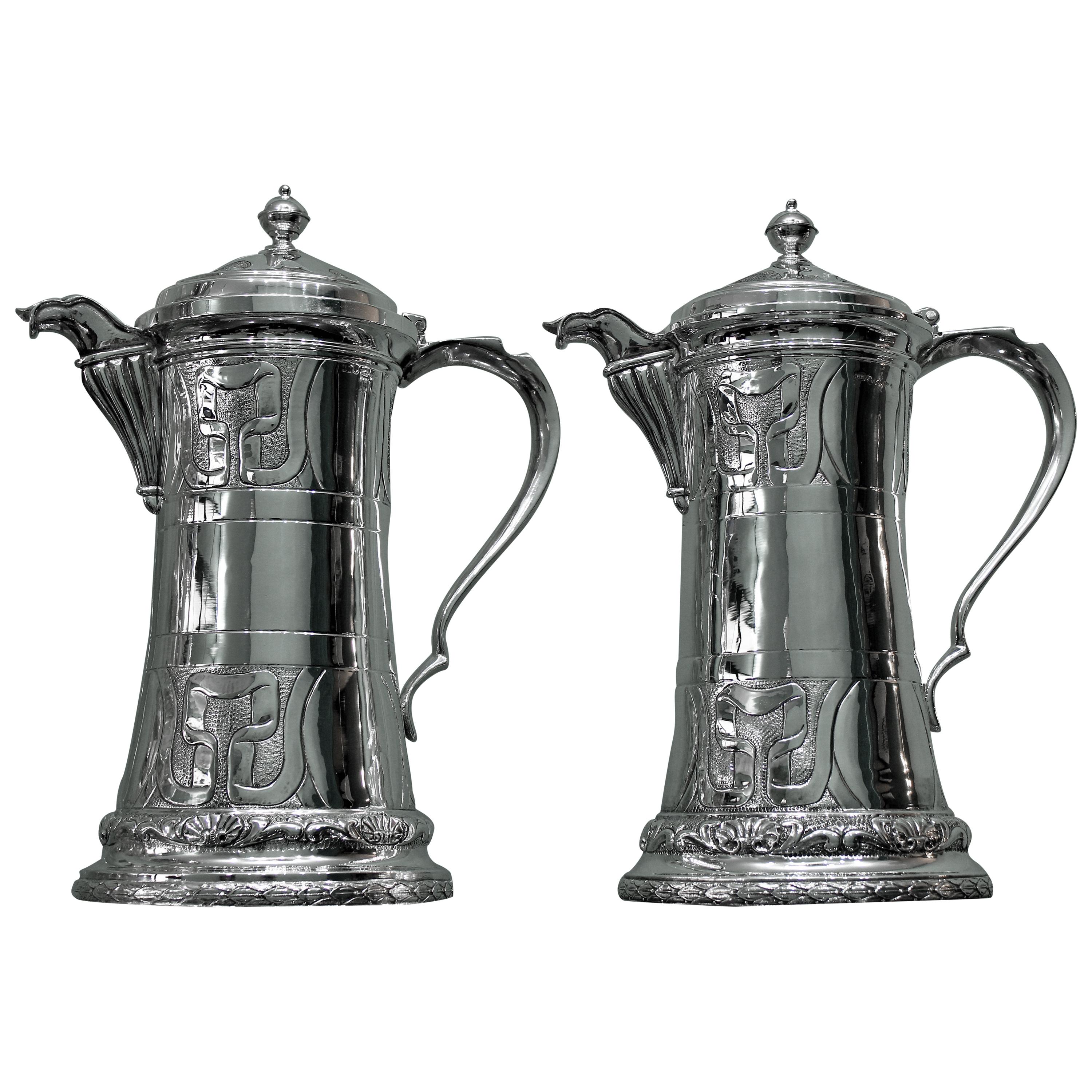 Brandimarte 20th Century Pair of Silver Engraved Cocktail Pitchers Italy, 1950 For Sale