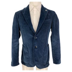 BRANDO Size 36 Blue Corduroy Cotton Notch Lapel Sport Coat