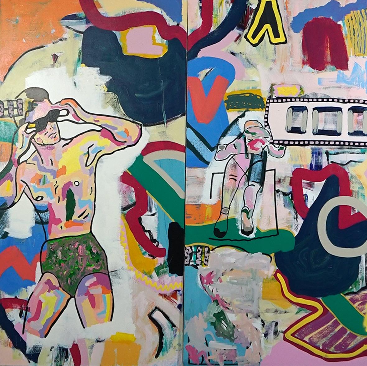 Brandon Altman Abstract Painting - The End Crowd (Diptych)