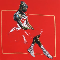 Girl In A Red Dress - Portrait sur toile d'une danseuse abstraite, technique mixte