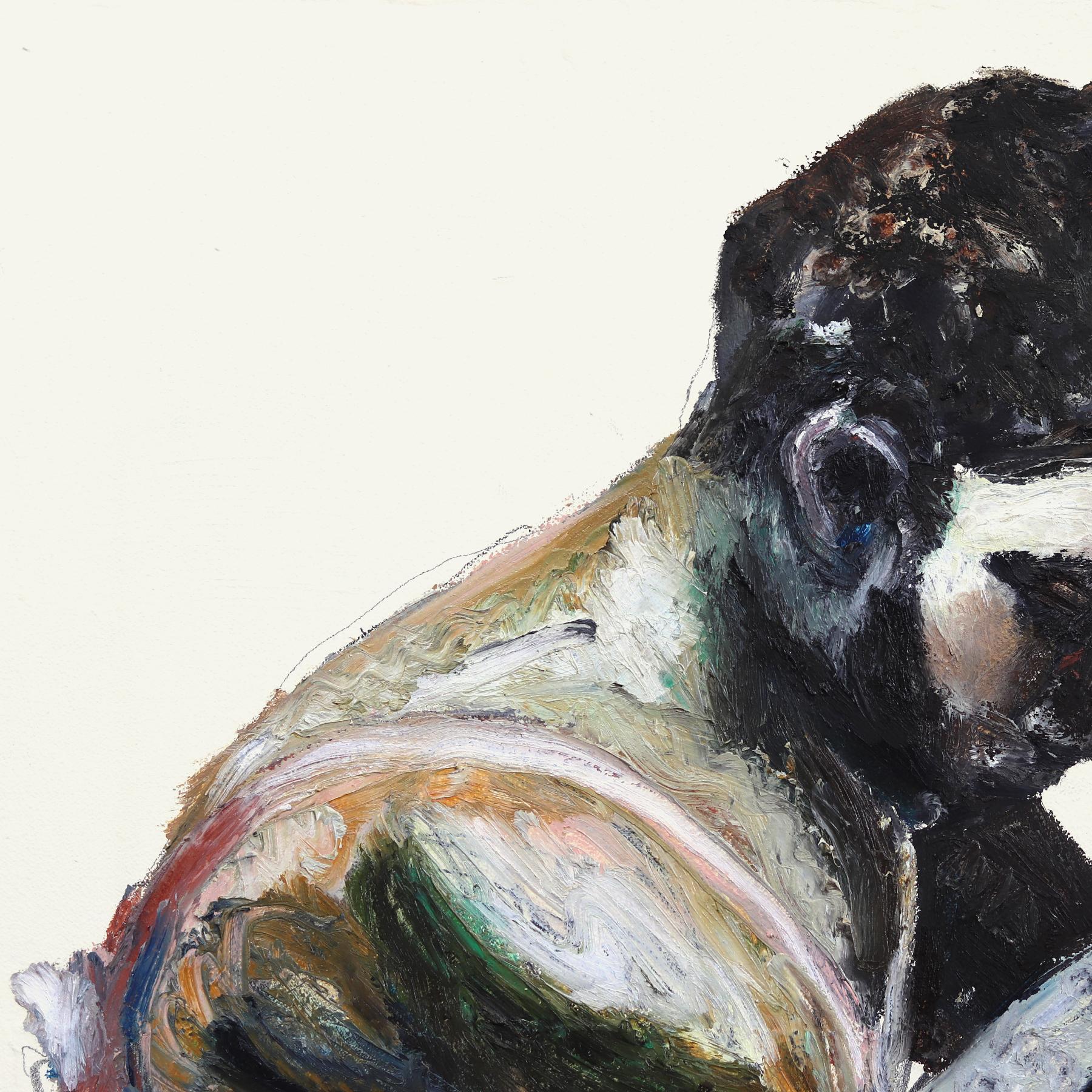 Warm Up - Original Mixed Media Abstract Figurative Dancer Portrait on Canvas - Beige Figurative Painting by Brandon Gastinell
